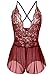 Avidlove Women Deep V Cute Lace Bodysuit One Piece Sleepwear Teddy Underwear Red S