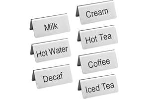 THRSEELY 7 Pcs Stainless Steel Table Tent Sign, 3 x 1.5'' Coffee and Tea Sign Beverage Table Display Tent Signs for Party Buffet Restaurant Banquet Wedding Indoor Outdoor