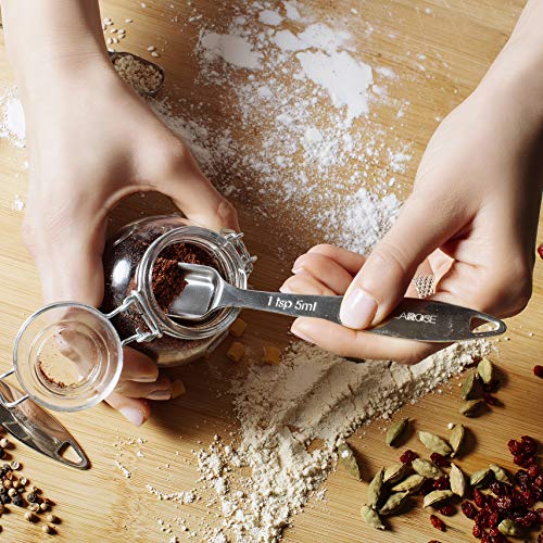 Measuring Cups and Spoons by NILLAROSE - Set of 12 Food Grade Stainless Steel Utensils for Healthy Cooking and Baking- Stackable for Easy Storage -Includes Metal Magnetic Conversion Chart -Great Gift
