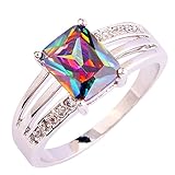 Psiroy Women's 925 Sterling Silver 1.5ct Rainbow Topaz Filled Ring