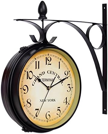 Vintage Black Iron Art Double Sided Large Hanging Clock Quiet Classical Arabic Numerals Wall Clocks
