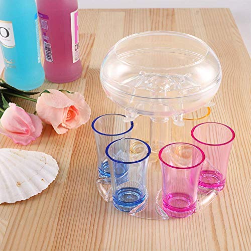 6 Shot Glass Dispenser and Holder with 6 Pcs Acrylic Cups, Bar Shot Dispenser for Filling Liquids, Drinking Games Wine Dispenser for Weekend Party Cocktail Parties (Clear)