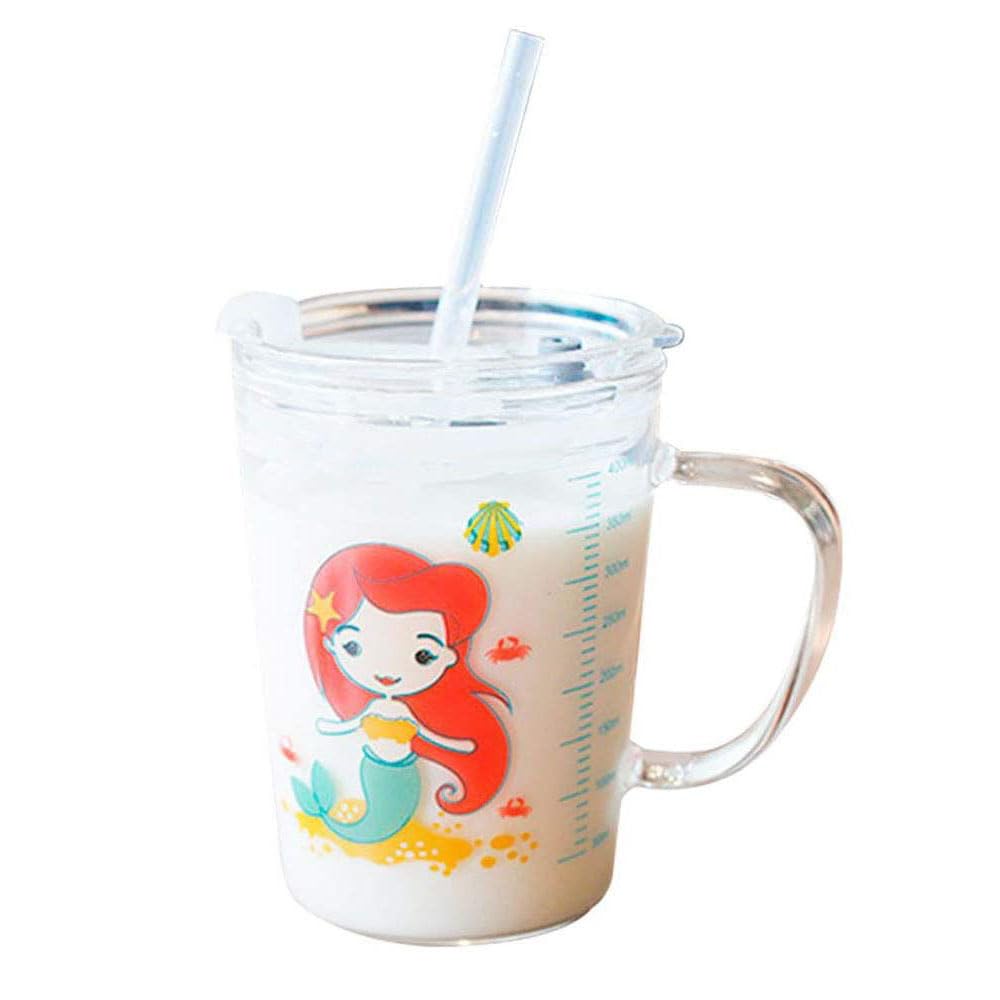 AKOGD Straw Cup with Lid, 400ml Transparent Glass Cup, Microwave Safe Milk Drinking Mug