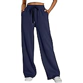 Oxirexe Women's Fleece Lined Sweatpants Winter Drawstring Warm Wide Leg Sweat Pants Baggy Casual Pants with Pockets