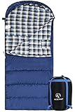 REDCAMP Cotton Flannel Sleeping Bag Adults, 23/32F Comfortable, Envelope Compression Sack Blue/Grey 2/3/4lbs(95″x35″)