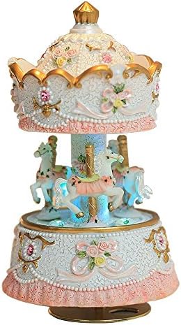 Ziv Clockwork Mechanism 3-horse Carousel Music Box Melody Carrying You from Castle in the Sky(Laputa) (White+LED)