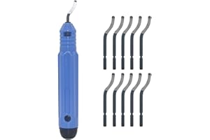 LINGGAN Hand Metal Deburring Tool NB1100 Handle + 10 pcs BS1010 Rotary Deburr Blades, Burr Remover Hand Tool for Wood/Plastic/Aluminum/Copper and Steel