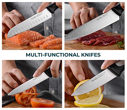 Bonniex Kitchen Knives Set 5-Piece, Chef Knife Block Set with Safety Lock, Cutlery Knives Ultra Sharp for Professional Multipurpose Cooking with Colorful & Ergonomic Handle
