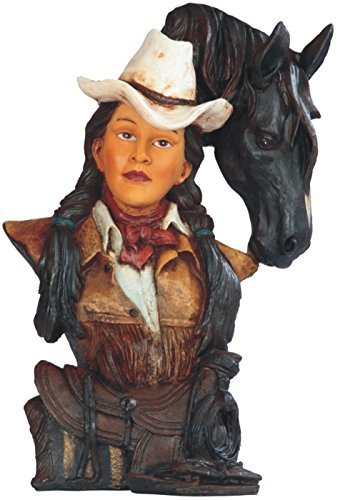 13.5" Cowgirl in Pony Tails with Horse Figurine Bust Statue Western Figure
