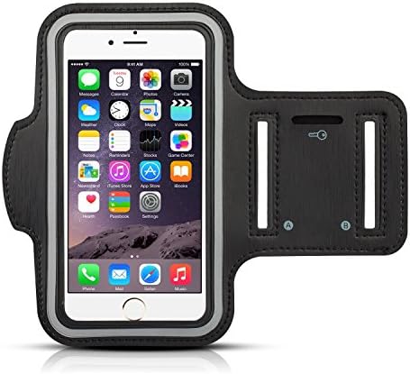 iPhone 6 Armband,easy Fitting Armband - Featured with Scratch-resistant Material, Slim Lightweight, Dual Arm-size Slots (For Small and Large Arms), Sweat Proof and Key Pocket, Also Fits with iPhone 4/4s/5/5c/5s/6 and iPod (Black)