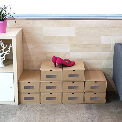 Prasacco Shoes Box, 10 Pack,Rugged, Durable, Perspective, Breathable, DIY Visible Cardboard Shoe Storage Boxes, 13 x9x5 inch, Designed to Woman\'s Size 11, Men\'s Size 10.5 MAX