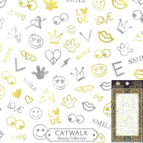 Catwalk Premium Peel-N-Stick Metallic Nail Stickers (Smiley Face Gold Silver)