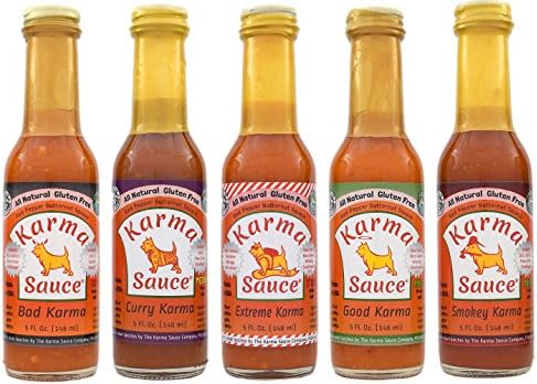 Original Karma Sauce® 5 Bottle Bundle | Mild to Extra Extra Hot | No Preservatives, Vegan, Extract Free, Sugar Free, Paleo/Keto Friendly | Made In Finger Lakes, USA | 5 fl. oz bottles
