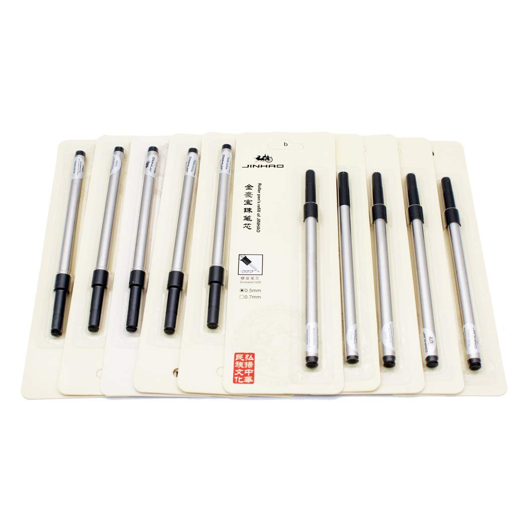 Abcsea 10 pieces Jinhao pen refill 0.5 mm, rollerball spiral pen refills black