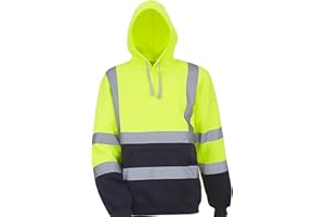 Class 3 High Visibility Sweatshirt for Men, Hi-Vis Safety Hoodie Pullover Sweatshirt,Reflective Safety with Black Bottom