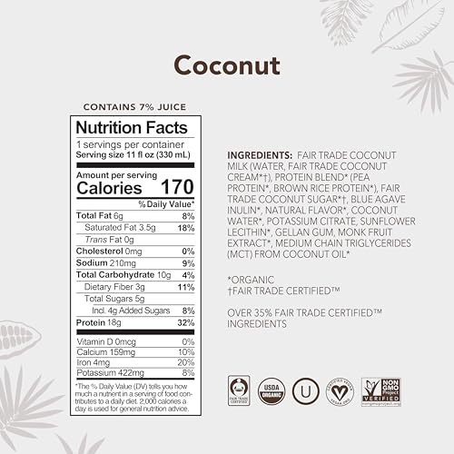 ALOHA Organic Plant-Based Protein Drink – Variety Pack | 18g Protein, 5g Sugar, 3g Fiber | Made with Creamy Coconut Milk, Fair Trade Certified, No Stevia | Vegan, Non-GMO, Gluten-Free, 11 fl oz (12 Pack)