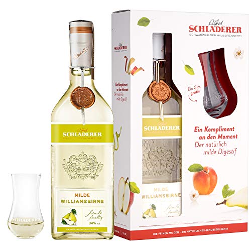 Schladerer Milde Williams-Birne, mild und fruchtig dank sonnengereifter Birnen - Set mit graviertem Schladerer Glas…