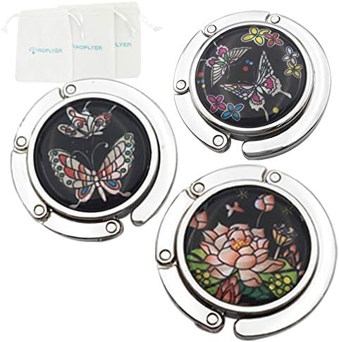 Double Butterfly and Flower Theme Designed Shoulder Handbag Hangers Folding Purse Holder Hooks,Set of 3
