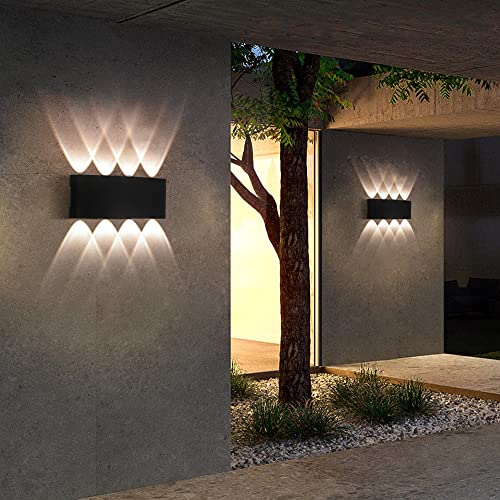 FUPE 2 Pack Outdoor/Indoor LED Outdoor Wall Lights 16W 1600lm IP65 Waterproof Modern Aluminium Up and Down Light Spot Light Wall Lamp (Black 3000K Warm Light)