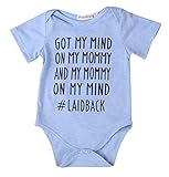 Newborn Baby GOT MY MIND ON MY MOMMY Funny Bodysuits Rompers Outfits Blue (3-6M, blue)