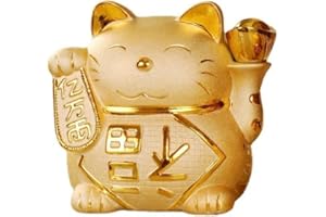 EatingBiting 7" Gold Lucky Golden Ceramic Maneki Neko Charm Collectible Figurine Coin Bank Fengshui Decoration Ornamental Art