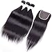10A Peruvian Virgin Straight Hair 3 Bundles with Free Part Closure 26 28 30 with 20) 100% Unprocessed Peruvian Straight Human Hair Weft with Lace Closure Natural Hair Extensions Peruvian Straight Hair