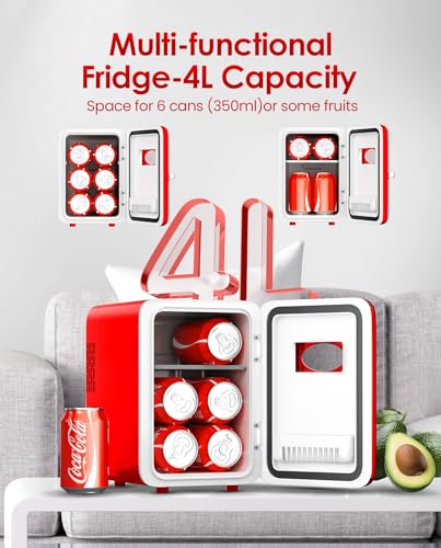 Skincare Fridge - 4L Mini Fridge for Bedroom, Office and Car, for Refrigerating Makeup, Skincare and Food, Cooler and Warmer, Beverage Cooler, Red