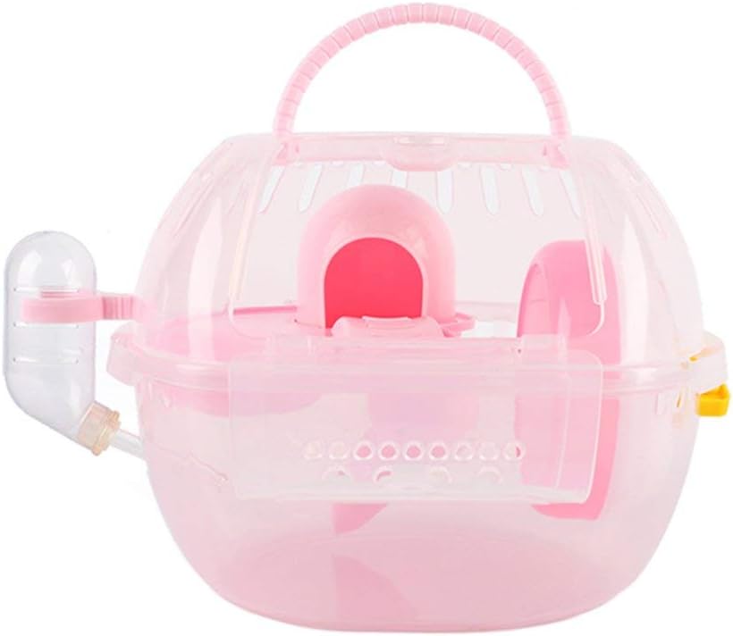 ASUMAN Portable Hamster Travel Carrier Practical Plastic Hamster Cage Durable Hamster Living Habitat House with Slide Design and Feeding Tank for Gerbil Hamster Small Animal(Pink)