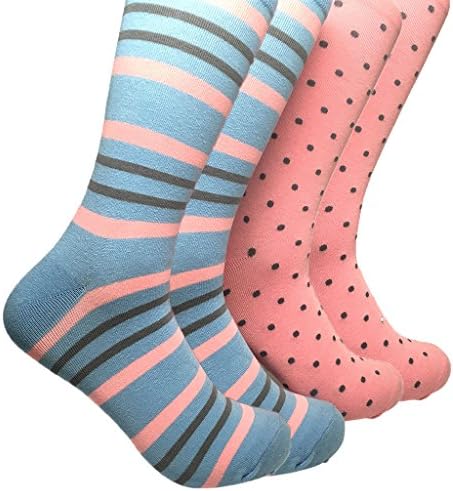 Sock Habit Men's Colorful Patterned Dress Socks Striped Polka Dot Pink Blue