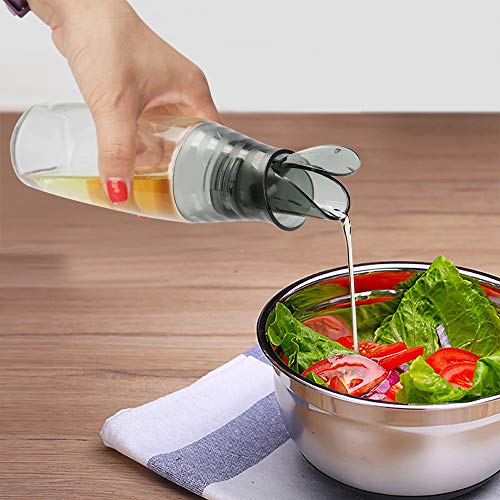 Gmisun 2 Pack Olive Oil Dispenser Bottle with Automatic Flip Lid Dripless Glass Oil Bottle for Kitchen Oil and Vinegar Cruet 12 Ounce Grey Red and Grey