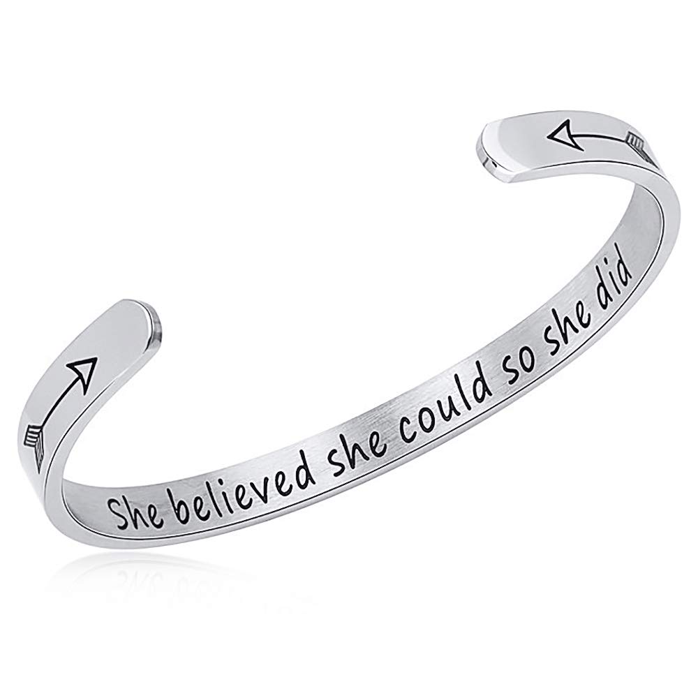 Gleamart Inspirational Bracelet Adjustable Engraved Cuff Bangle Gift for Women She Believed She Could So She Did