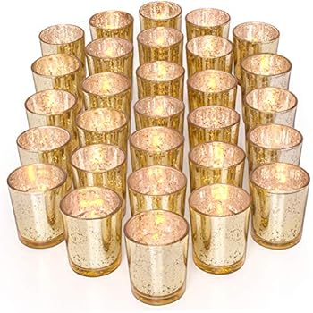LETINE Gold Votive Candle Holders Set of 36 - Speckled Mercury Gold Glass Candle Holder Bulk - Ideal for Wedding Centerpieces & Home Decor