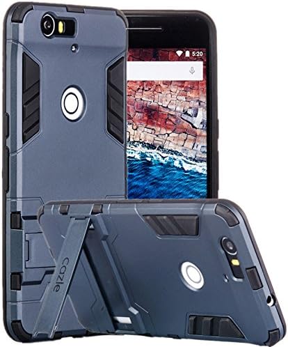 Nexus 6P,iRonman Dual-layer Heavy Duty Matte Rugged Protective Cover Case with Built in Foldable Kickstand for Google Huawei Nexus 6P by Cazle (Navy)