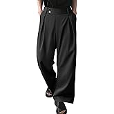 OYOANGLE Men's Pleated High Waist Wide Leg Pants Loose Fit Casual Pants with Pocket