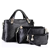 Women Handbag HN Tote Purse Leather Messenger Hobo Bag (Black)