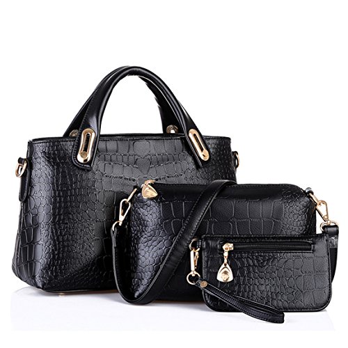 Women Handbag HN Tote Purse Leather Messenger Hobo Bag (Black)