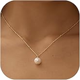 Pearl Necklaces for Women Dainty 14K Gold/Silver Plated Layered Simple Pearl Choker Necklaces Cute Single White Pearl Necklace Teen Gift Trendy Stuff Bridesmaid Gifts Wedding Jewelry