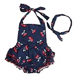 Baby Girls 2pcs Sets Cotton Ruffles Romper Outfits Clothes (L:24Months, Navy Cherry)