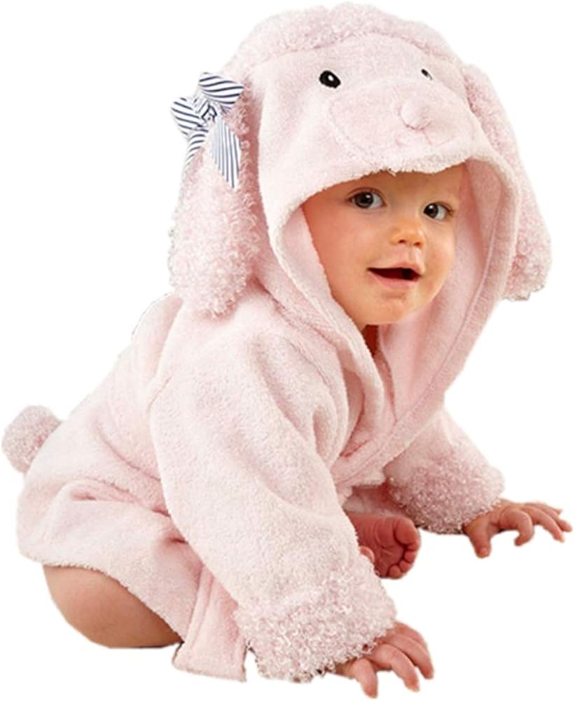 Baby Girl Bathrobes Wash Waddle Pink Dog Hooded Robe Girls Bath Robe Towel Terry Cotton Ultra Absorbent: Clothing