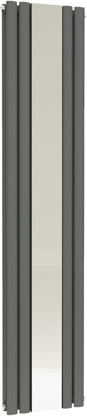 VeeBath Nantes Matt Anthracite Low Carbon Mild Steel Vertical Double Panel Mirror Bathroom Heating Radiator - 1800 x 385mm