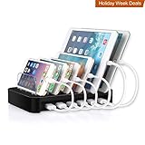 MixMart 6-Port USB Charging Station Docks for Multiple Devices like iPhone/ iPad/ Universal Smart Phones and Tablets