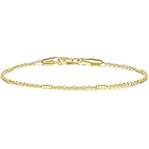 HIROM JOINS 14K Gold Bracelets for Women Men Bracelet Small Square Pillar Bracelet Station Chain Bracelet Charm Bracelets Dainty Gold Bracele Ideal for Layering Sizes 6.5-9 In