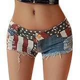 Women Sexy American US Flag Burr Ripped Hole Cut Off Destroyed Jean Denim Shorts