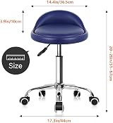 KKTONER PU Leather Round Rolling Stool with Back Rest Blue 360 Swivel 46-62cm view 3