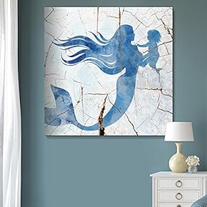Square Blue Mermaid Wood Effect Wall Decor