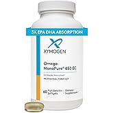 XYMOGEN Omega MonoPure 650 EC - Omega-3 Fish Oil Supplements for Women & Men - with EPA, DHA & DPA - Smaller Softgels with 3X Greater Absorption - Support a Healthy Heart & Cognition (60 Softgels)