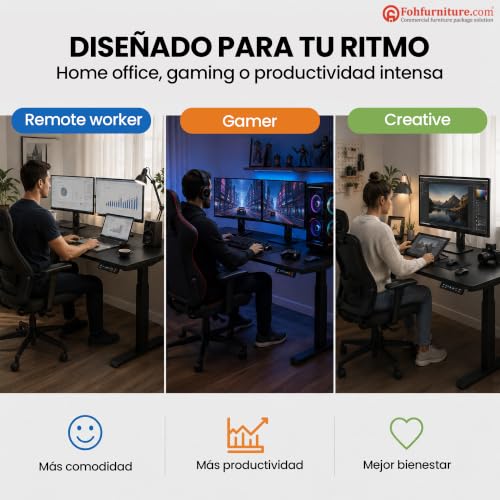 FOH Furniture Escritorio Eléctrico en L Ajustable en Altura 160x140 cm, Esquinero Sit Stand, Estación de Trabajo Ergonómica, Estructura de Acero, para Oficina en Casa, Negro