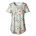 INWECH Women Stylish Casual Blouses Tops Short Sleeve Floral Print T Shirt Tee with Curved Hem (Green, Large)