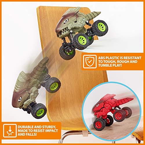 CHUCHIK Dinosaurs Pull Back Car Toy. New Model Dinosaur Toys Vehicles for Kids and Toddlers. Dino Cars Monster Trucks are a for Boys and Girls 2 3 4 5 6 Year Old (Red-Green)