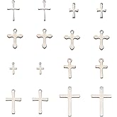 KISSITTY 160pcs/box Stainless Steel Polished Cross Pendants 8 Style Vintage Metal Religious Cross Dangle Charms for Necklace Bracelet Earring Making Handicraft